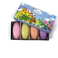 Fragonard Riviera soap set with four pastel oval soaps in a colorful floral box, 4 x 50g.