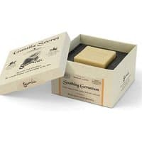Gamila Secret Soothing Geranium Cleansing Bar in open beige box with black interior, 115g soap for normal skin.