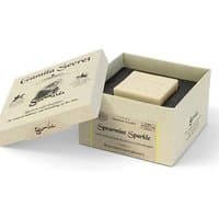 Gamila Secret Spearmint Sparkle Cleansing Bar in an open beige box with black interior, 115g soap for sensitive skin.