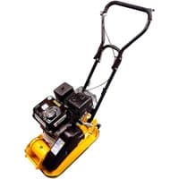 Yellow Handy THLC29140 compactor plate with black handle and engine, featuring a robust design.
