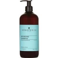 Hobe Pergh Balancing Shampoo 500 ml, dark amber bottle with black pump, light blue label for oily hair.