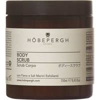 Brown jar of Hobe Pergh Body Scrub, 250 ml, with beige label and black text detailing product information.
