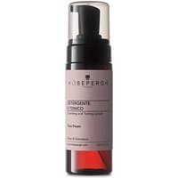 Hobe Pergh cleansing lotion, 100 ml bottle, black pump, clear cap, pink label with black text, red-tinted base.