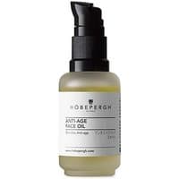 Hobe Pergh anti-aging face oil in frosted glass bottle with black pump, white label, 30 ml capacity.