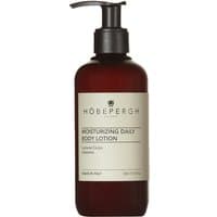 Hobe Pergh moisturizing body lotion in a dark amber pump bottle with a beige label, 250 ml capacity.