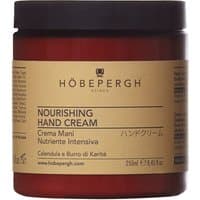 Brown jar of Hobe Pergh Nourishing Hand Cream, 250 ml, with beige label and black text.