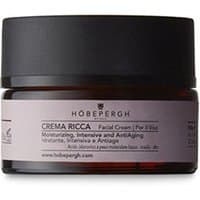 Brown jar with black lid, labeled "Hobe Pergh Rich Cream 50 ml," featuring a white label with black text.