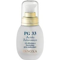 White Innoxa anti-aging face gel bottle with gold pump and clear cap, labeled "Acido Jaluronico 30 ml."