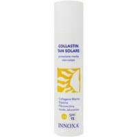 Innoxa Collastin Tan Solare SPF 15 cream, white bottle, yellow sun graphic, 100 ml, medium protection.
