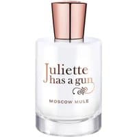 Clear glass bottle with rose gold cap, labeled "Juliette has a Gun - Moscow Mule," unisex spicy perfume, 50 ml.
