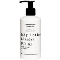 White bottle of Laboratorio Olfattivo Alambar Body Lotion with black pump and minimalist black text design.