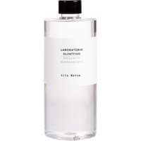 Clear 500 ml bottle of Laboratorio Olfattivo Alta Marea diffuser refill with black cap and white label.