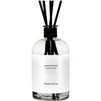 Clear glass Biancotalco diffuser with black reeds and white label, 1000 ml by Laboratorio Olfattivo.