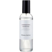 Clear glass bottle with black cap, white label reading "Laboratorio Olfattivo - Biancotalco Room Spray 100 ml."