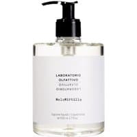 Clear bottle of Laboratorio Olfattivo Melomirtillo liquid soap with black pump and minimalist white label.