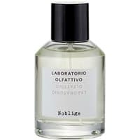 Clear glass bottle with black cap, white label reading "Laboratorio Olfattivo Noblige," containing citrus unisex perfume.