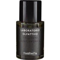 Black cylindrical bottle of Laboratorio Olfattivo Vanhera Eau de Parfum, white text, black cap, 30 ml size.
