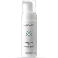 MADARA Purifying Foam 150 ml, white bottle with pump, green logo, and text for all skin types.