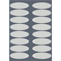 Magic Stripes Eyelid Lifting patches, large oval shape, white with perforated texture, on dark gray backing sheet.