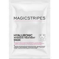 Magic Stripes Hyaluronic Treatment Mask in white sachet with black text and simple face illustration.