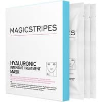 Magic Stripes Hyaluronic Treatment Mask multipack with white packaging and blue accent, includes three face masks.