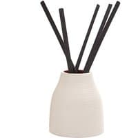 White ceramic diffuser with black reeds, 100 ml, by Miller Harris, featuring a minimalist floral design.