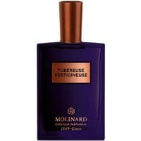 Purple Molinard Tubereuse Vertigineuse Eau de Parfum bottle with copper cap and label, 75 ml, women's amber oriental perfume.