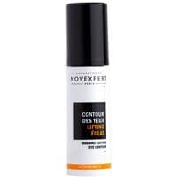 Black and white Novexpert eye cream bottle with orange accents, labeled "Contour Des Yeux Lifting Eclat 15 ml."