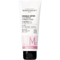 White tube of Novexpert Detox Face Mask with pink clay, black cap, and pink grid design on lower section.