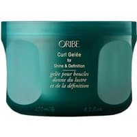 Teal Oribe Curl Gelée jar, 250 ml, for shine and definition, with white text and rounded edges.