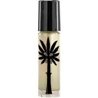Clear glass roll-on bottle with black palm tree design, black cap, containing Ortigia Fico d'India perfume oil, 10 ml.