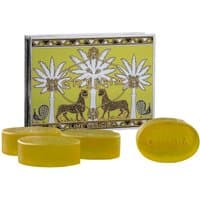 Ortigia Lime di Sicilia soap kit with four yellow glycerine bars and decorative palm tree packaging.