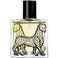 Clear glass bottle with black cap, featuring a leopard design, containing Ortigia Zagara unisex citrus perfume, 30 ml.