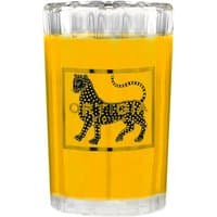 Ortigia Zagara citrus candle in clear glass with black leopard design, 160 g.
