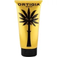 Yellow Ortigia Zagara shampoo tube with black palm tree design and black cap, 100 ml size.