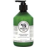Green bottle of Parco 1923 hand and body cream with black pump and bear logo.