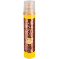 Place des Lices SPF 15 body cream, brown and yellow bottle, 100 ml, with a clear cap and patterned design.