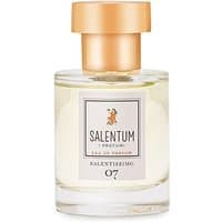 Clear glass bottle with gold cap, Salentum Salentissimo Eau de Parfum label, unisex citrus fragrance, 50 ml.