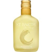 St. Barth Premium Care Oil 200 ml, translucent yellow bottle with gold cap and elegant logo design.