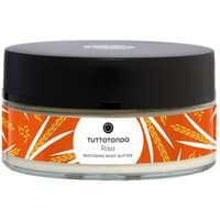 Tuttotondo Riso Restoring Body Butter in a round jar with black lid and orange rice-themed label.