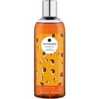 Orange bottle of Tuttotondo Scherma Hair & Body Wash with silver cap and abstract brown and white pattern.