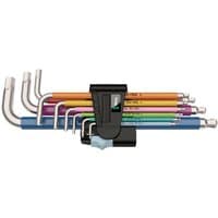 Wera stainless L key set, 9 multicolored hex keys in holder, sizes 1.5-10mm, each key a different color.