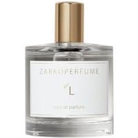Clear glass bottle of Zarkoperfume e'L Eau de Parfum with gold cap and white label, 100 ml size.