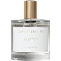 Clear glass bottle with gold cap, labeled "Zarkoperfume INCEPTION Eau de Parfum," containing 100 ml citrus unisex perfume.