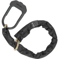 Black Hiplok DXXL chain lock with U lock, covered chain, and gold rings for maximum security.
