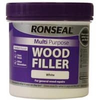 White Ronseal multipurpose wood filler tub with purple label, 465g capacity.