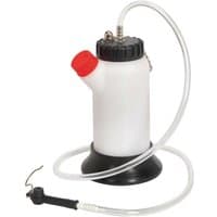Sealey Brake Bleeding Bottle 500ml with black base, white body, red cap, and clear tubing attached.