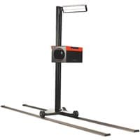 Sealey HBS97.HGV headlamp beam setter with black rails, vertical stand, and commercial aiming screen.