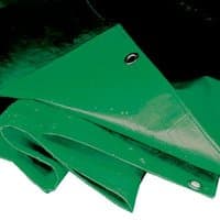 Green Sealey heavy duty tarpaulin, 6x8ft, with reinforced edges and metal grommets for secure fastening.